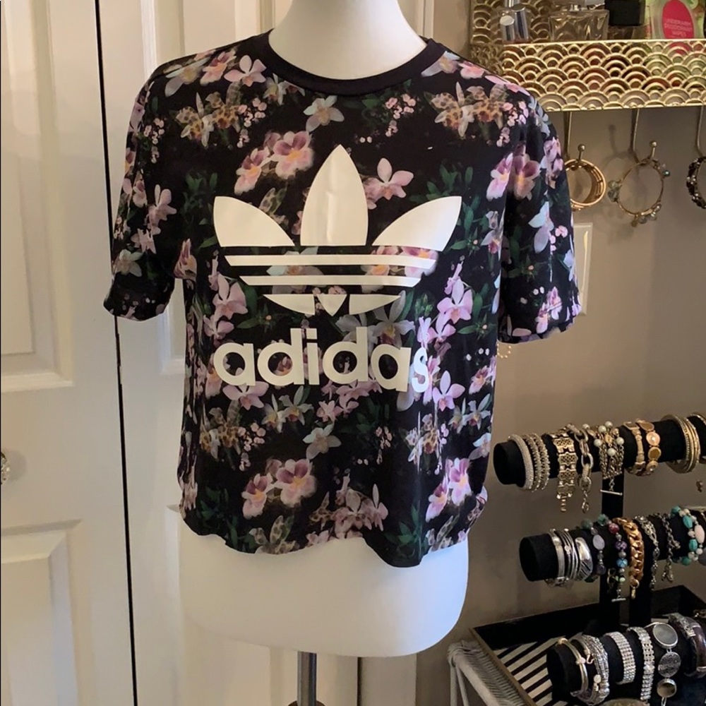 Adidas floral cropped tee